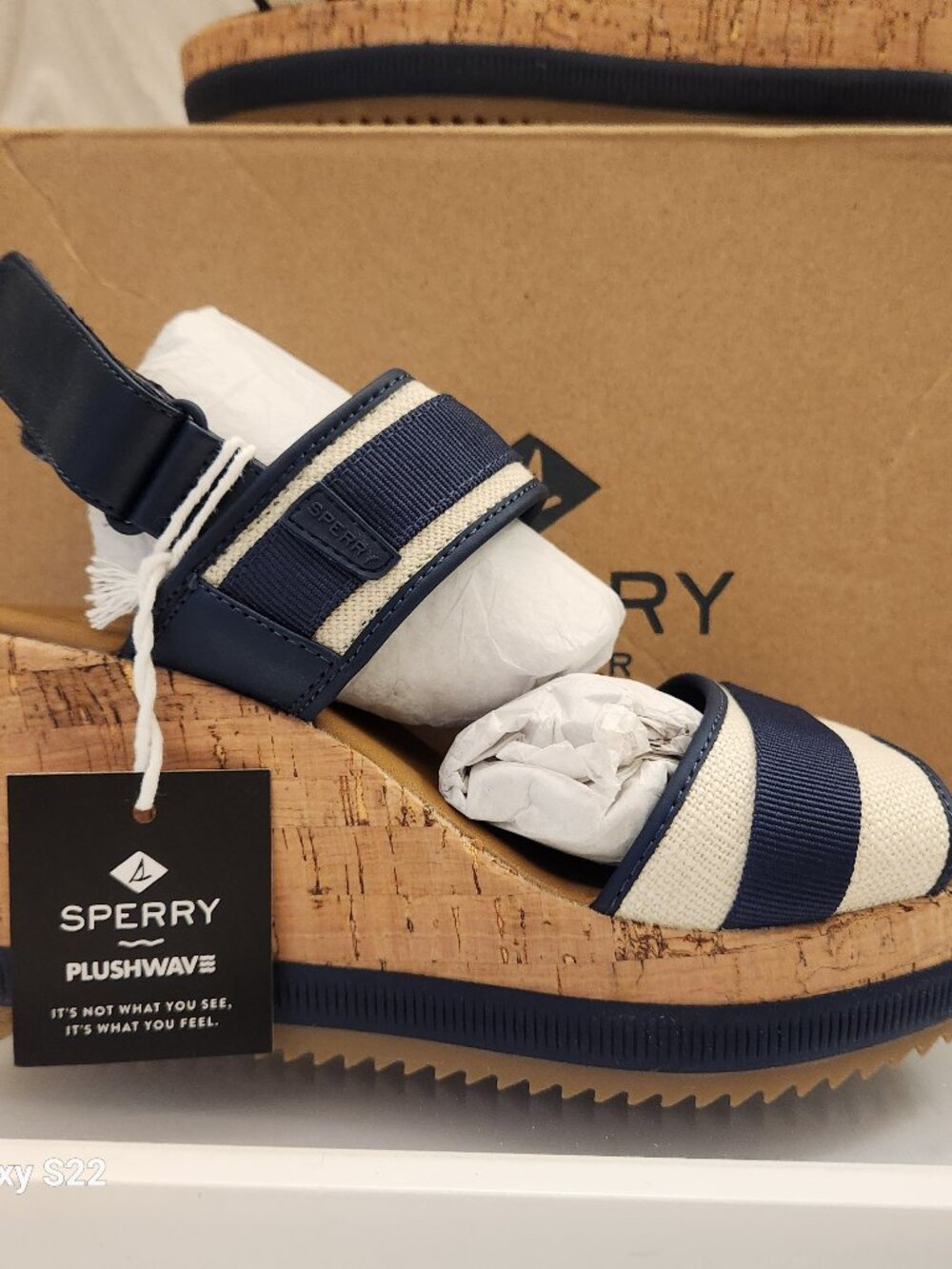 Sperry "Kennedy" Wedge Navy Sandals. NIB. Size 9